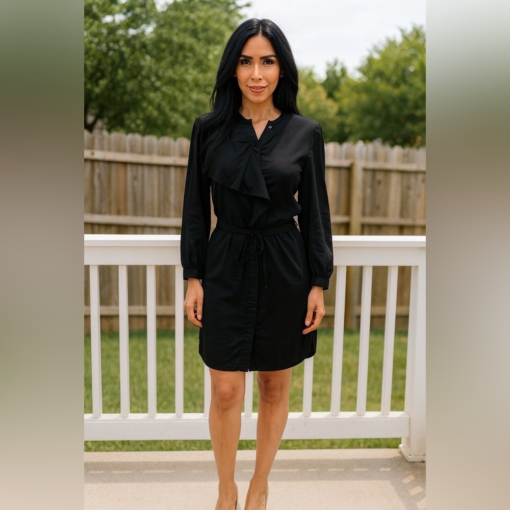 GAP Black Drawstring Ruffle Dress Size XS